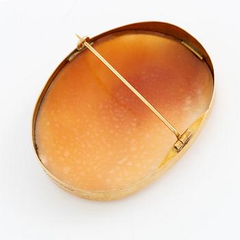 Brooch, 18K gold with shell cameo.