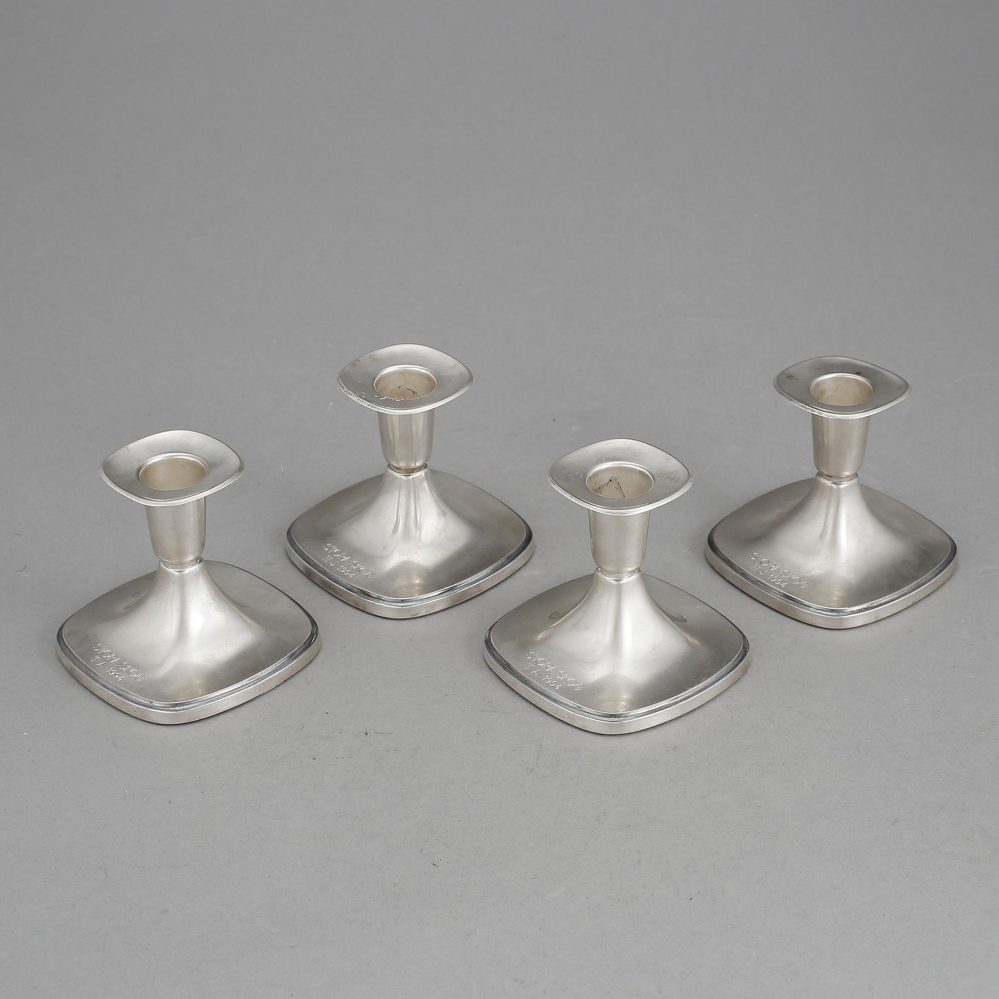LJUSSTAKAR, 4 st, silver. Tore Eldh, Ceson, Göteborg, 1992.
