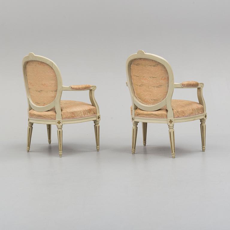 TWO ARMCHAIRS, gustavian and gustavian style, late 18th century and early 20th century.