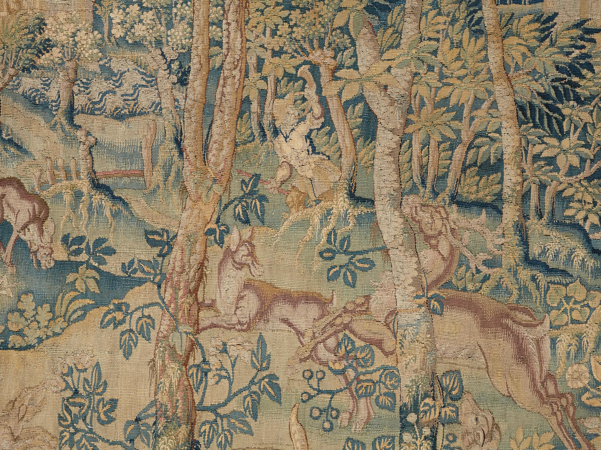 VÄVD TAPET, gobelängteknik, ca 191,5 x 220,5 cm, Flandern 1500-tal. Järnstång medföljer.