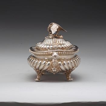 A pair of English mid 18th century silver tureens, marks of Frederick Kandler, London 1755.