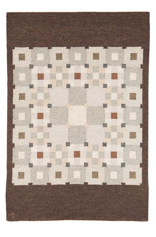 RUG. Flat weave. 141,5 x 165,5 cm. Sweden 1950-60s. Signed MD/IvD?.