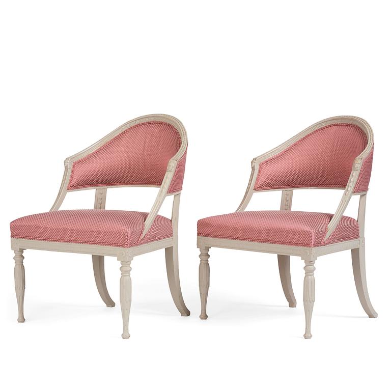 A pair of late Gustavian open armchairs, late 18th century.