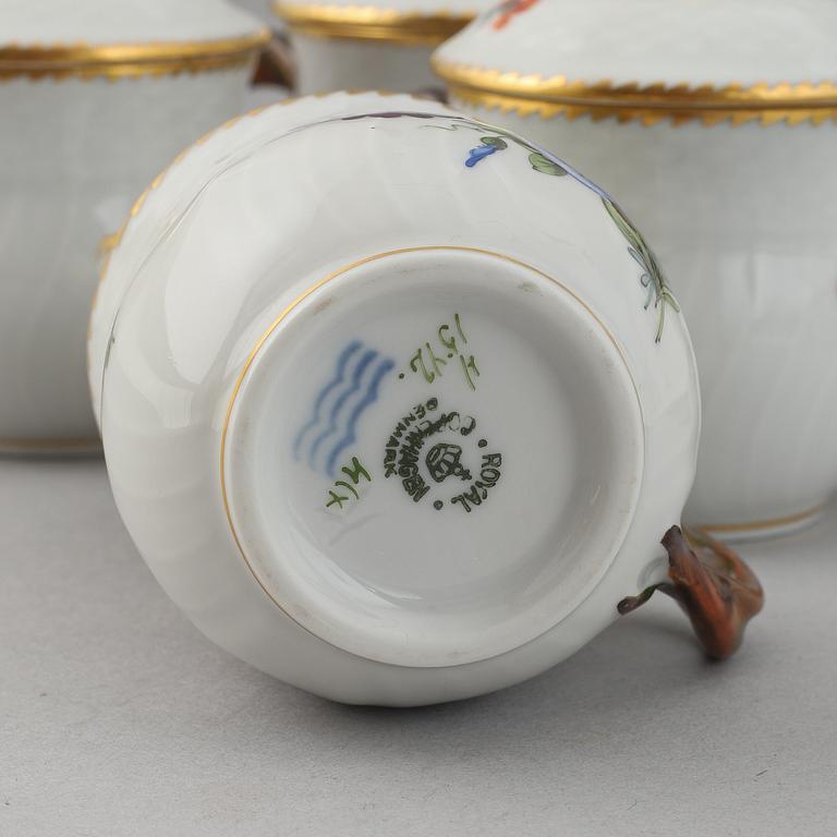 Twelve cream cups with tray, 'Saxon flowers' from Royal Copenhagen.
