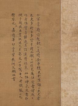 Rullmålning, färg och tusch på siden lagd på papper. Qing dynastin, troligen 1700-tal.