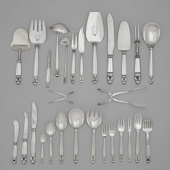 350. Johan Rohde, a 130 pcs set of 'Acorn' sterling and stainless steel flatware by Georg Jensen, Copenhagen 1945-77.