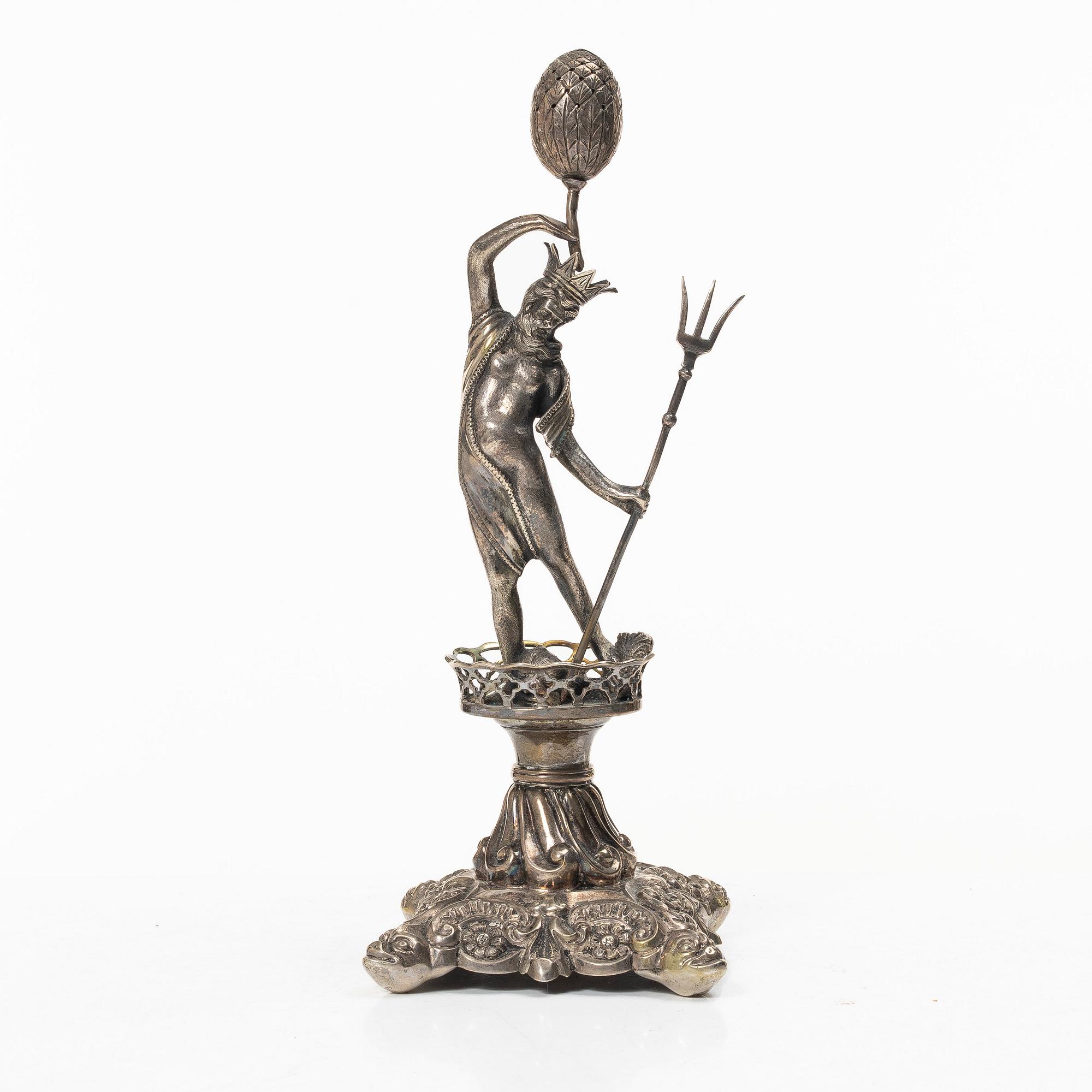 Table decoration/sculpture in silver, depicting Neptune, fantasy marks, circa 1900.