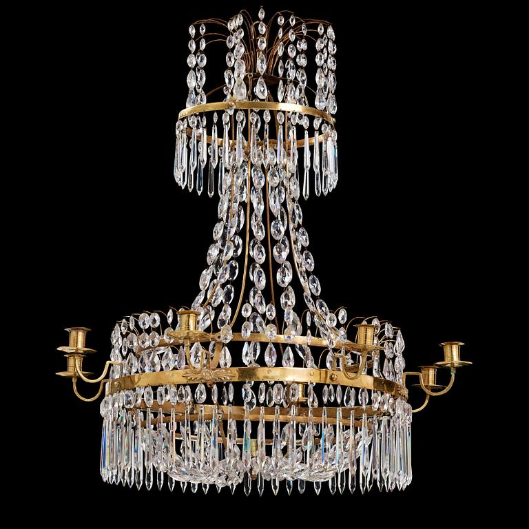 A late Gustavian nine-light chandelier, early 19th century.