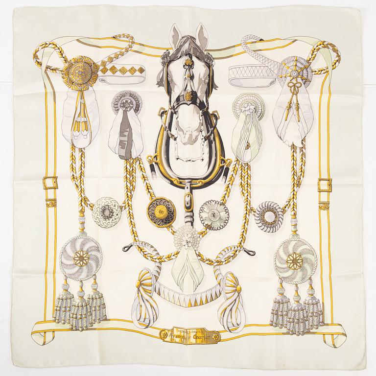 Hermès, a 'Frontaux et Cocardes' silk scarf.