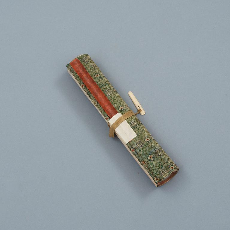 A set of twelve erotic paintings by an anonymous artist mounted as a hand scroll, late Qing dynasty (1644-1912).