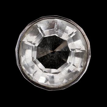 RING, silver med fasettslipad bergskristall, Jarl Sandin, Göteborg, 1966. Vikt 14 g.