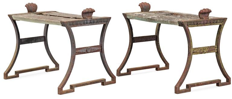 A pair of Folke Bensow cast iron stools, Näfveqvarns Bruk.