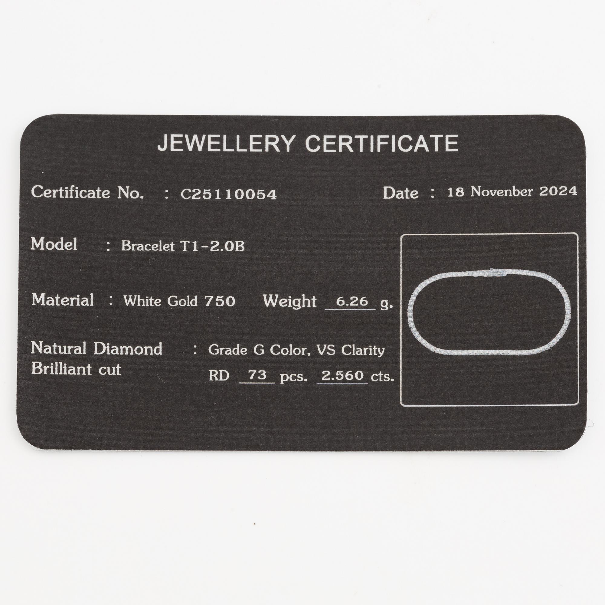 Tennis bracelet 18K white gold with brilliant-cut diamonds.