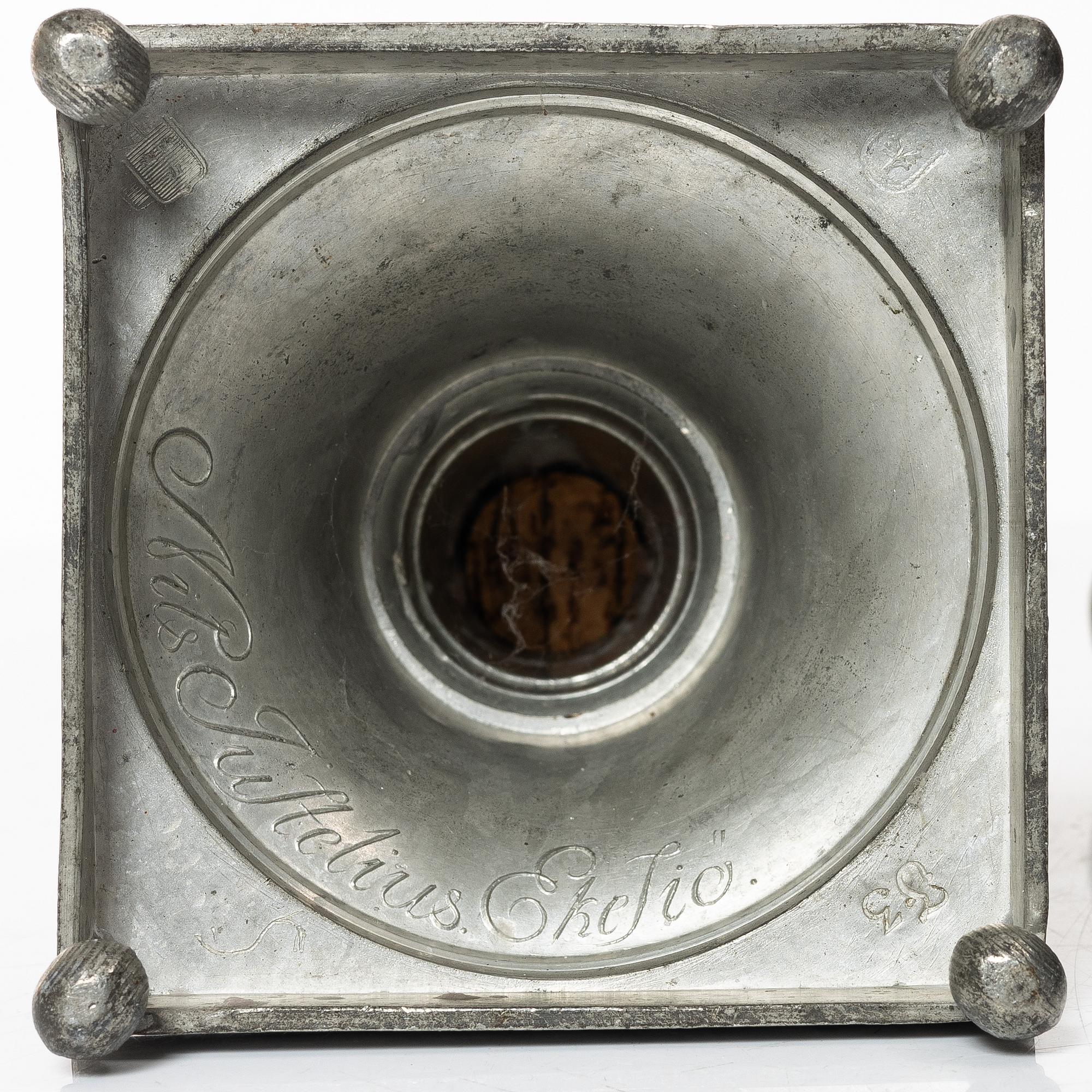 Nils Erik Justelius, ljusstakar, ett par, tenn, Eksjö 1812.