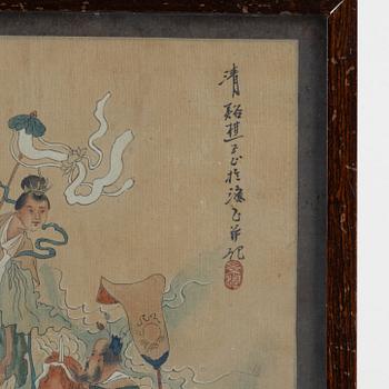 Akvareller, två stycken, Kina, sen Qingdynasti.