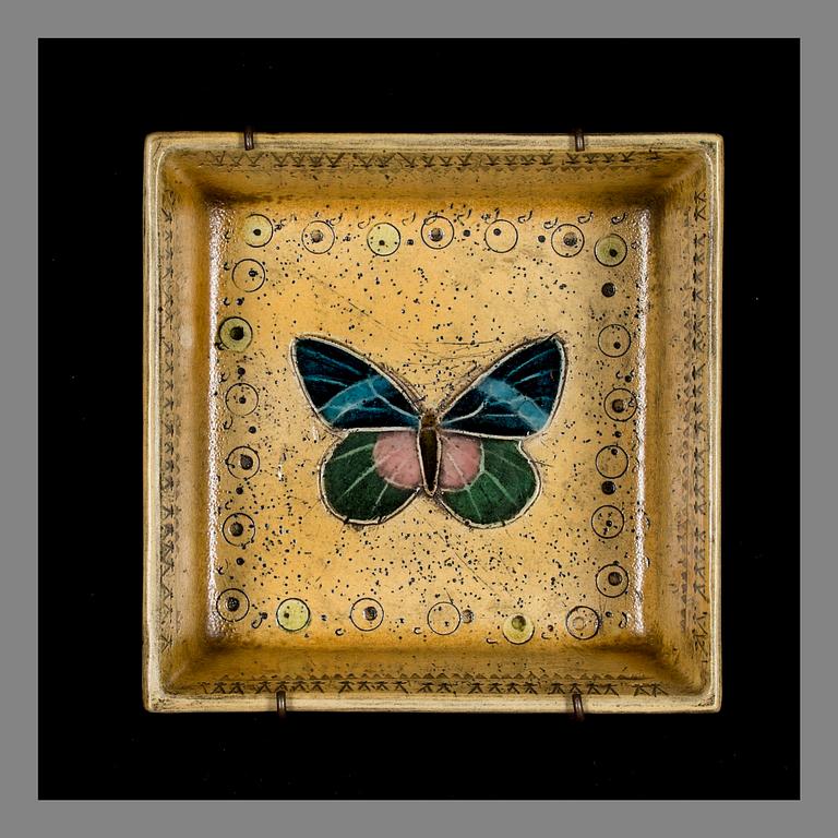 RUT BRYK, CERAMIC RELIEF, BOX. Butterfly. Signed Bryk. Late 1950s.