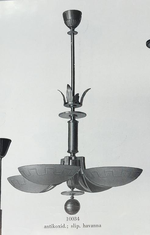 Harald Notini, chandelier, model "10034", Arvid Böhlmarks Lamp Factory, 1930s.
