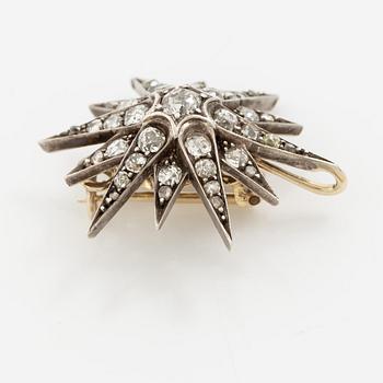 Brosch/hänge 14K guld och silver med gammalslipade diamanter, 1800-tal.