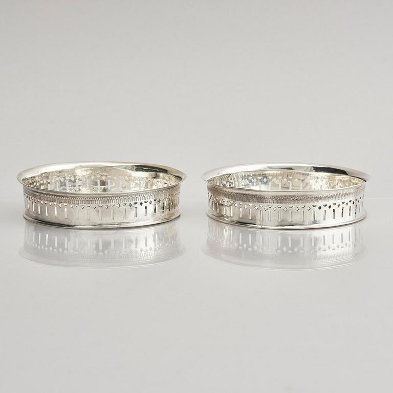 A pair of Swedish 19th century silver coasters, marks of Pehr Olof Bäckström, Gävle 1831 and 1832.