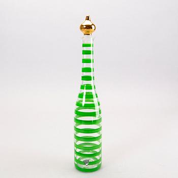 A signed handpainted glass decanter by Anne Nilsson later part of the 20th century.