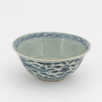 A blue and white phoenix bowl, Mingstyle.  China, 20th Century.