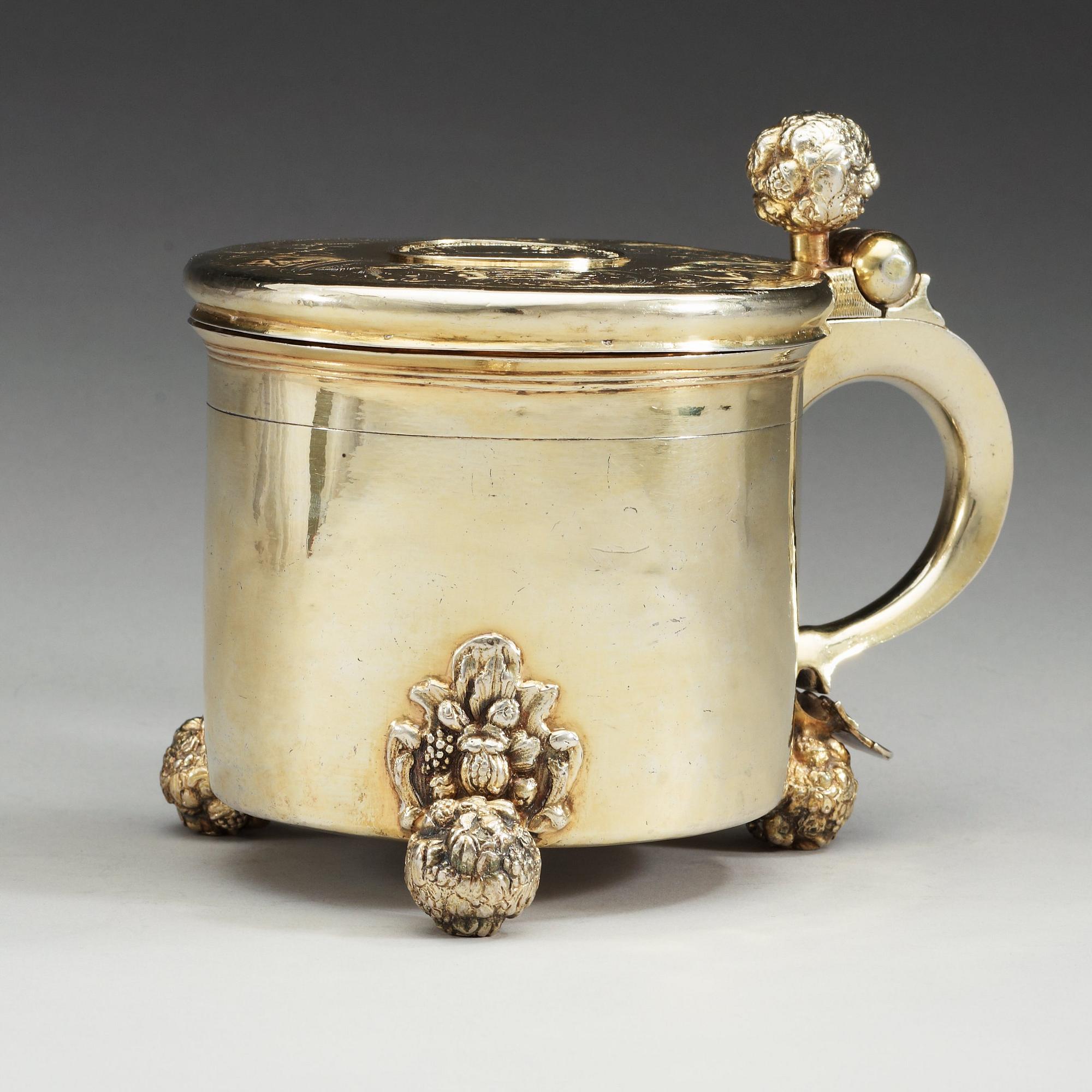 A Swedish 17th century silver-gilt tankard, makers mark of Jacob Garnier (Stockholm 1657-1659 and Strängnäs 1659-1680).