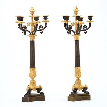 A pair of French Empire 19th century six-light candelabra.