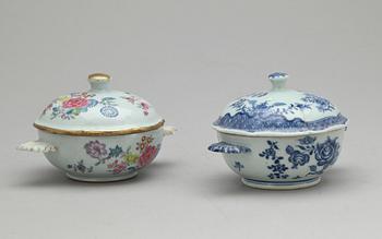 EQUELLER med LOCK, två stycken, kompaniporslin. Qing dynastin, Qianlong (1736-95).