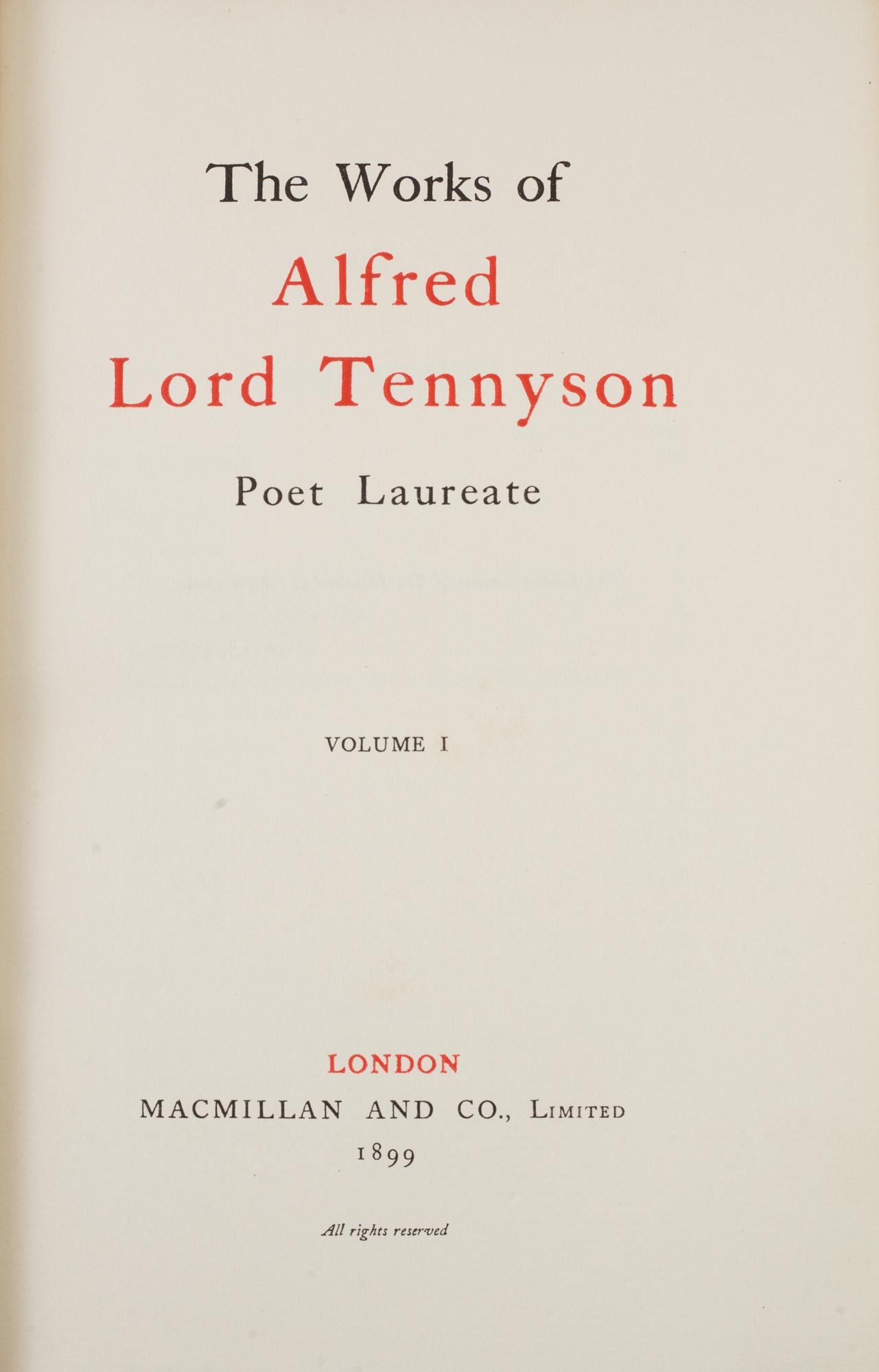 A set of 12 books,  "Life and works of Tennyson", Alfred Lord Tennyson a Memoir by his son. 1898-1899.