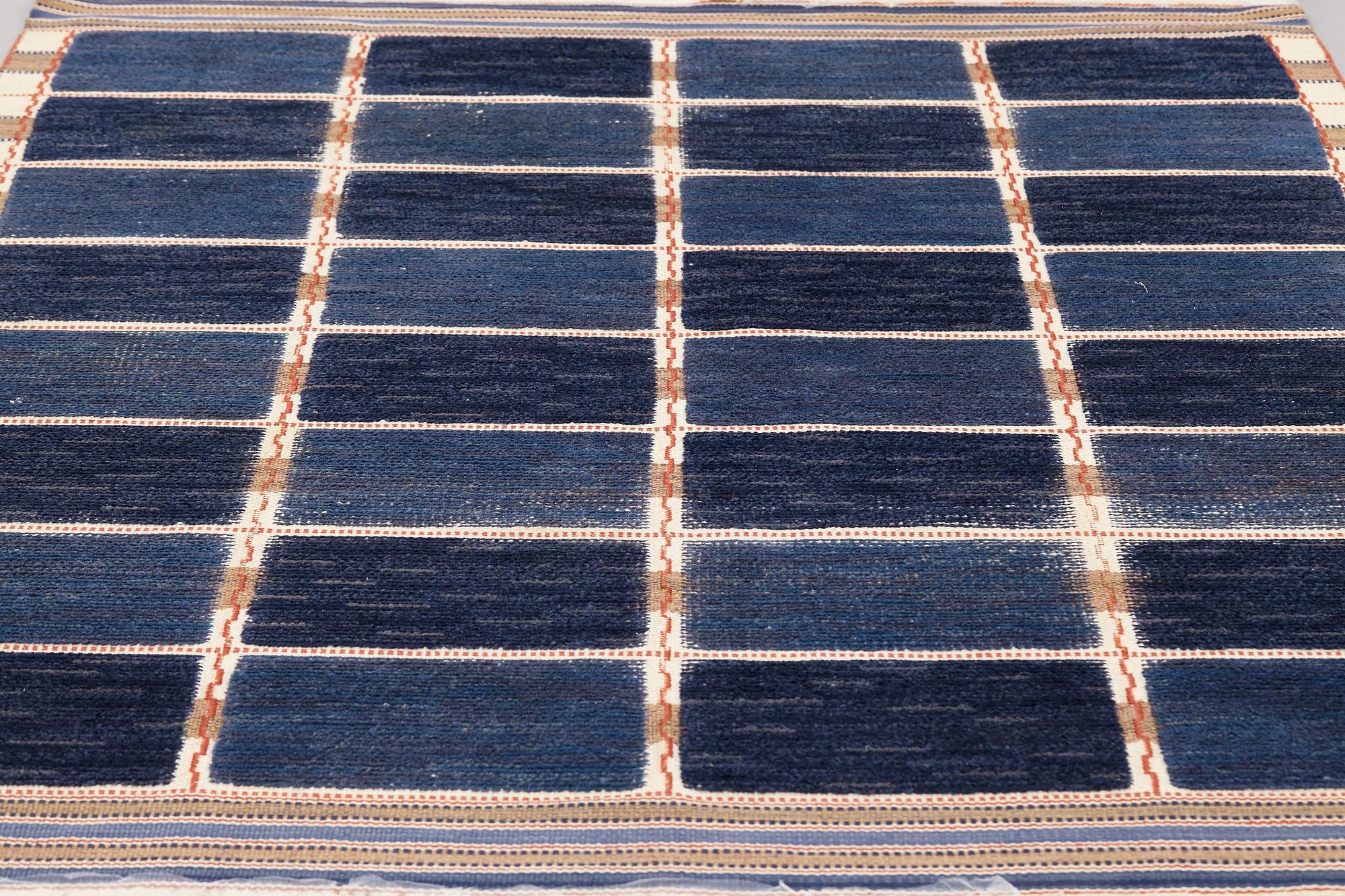 Märta Måås-Fjetterström, A CARPET, "Rutig blå halvflossa", knotted pile in relief, ca 251,5-252,5 x x 170,5-172,5 cm, signed AB MMF.