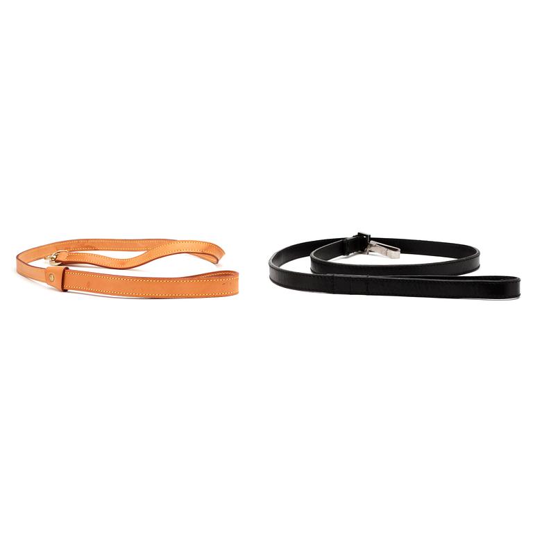 LOUIS VUITTON and GUCCI, two leather dog leashes.