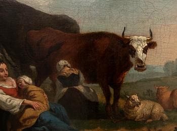 Okänd konstnär 1800-tal, Rastande sällskap med djur.