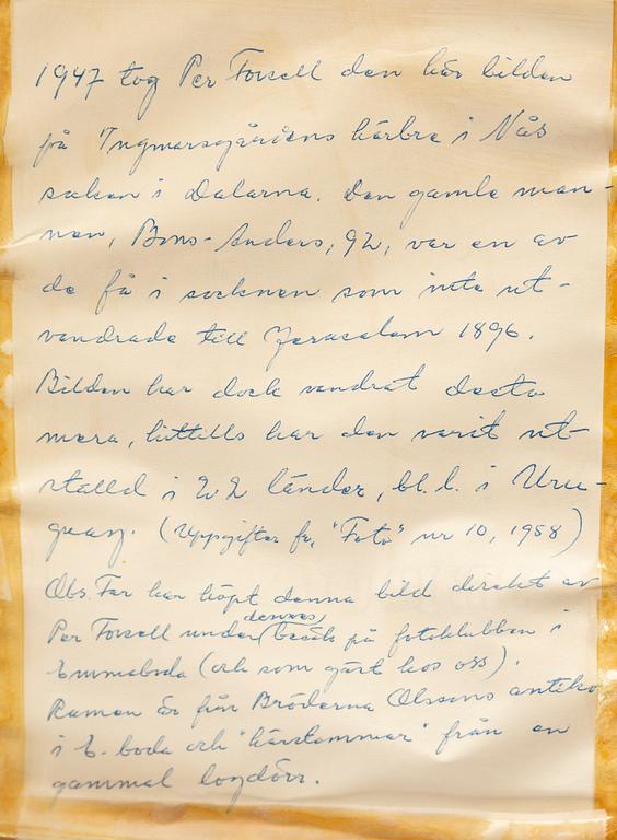 PER FORSELL, fotografi från Ingmarsgården i Dalarna signerad och daterad 1947.