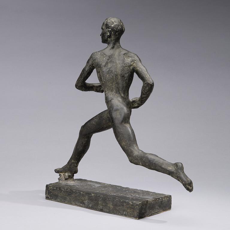 WÄINÖ AALTONEN, veistos, "Paavo Nurmi", metalliseosta, 1950-luku.