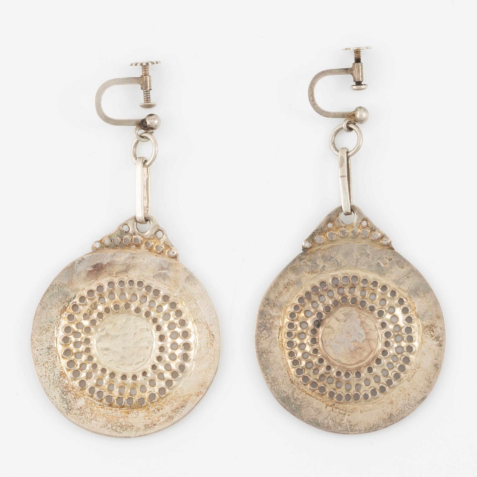 Lars Arby, two pairs of earrings, sterling silver and enamel, Gothenburg 1969 and 1983.