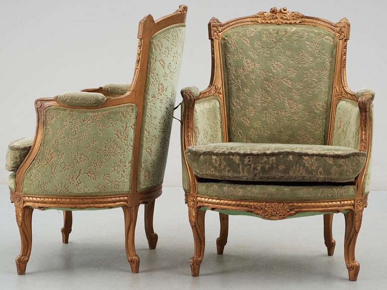 SALONGSMÖBEL. 5 delar, Louis XV-stil, 1900-talets första hälft.