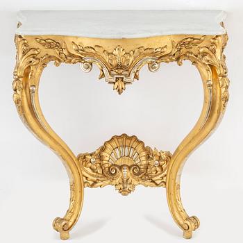 A late 19th century mirror and console table.