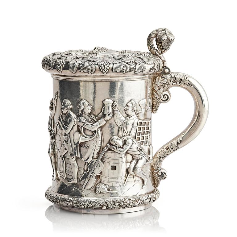 A Swedish 19th century parcel-gilt silver tankard, mark of Gustaf Folcker, Stockholm 1847.