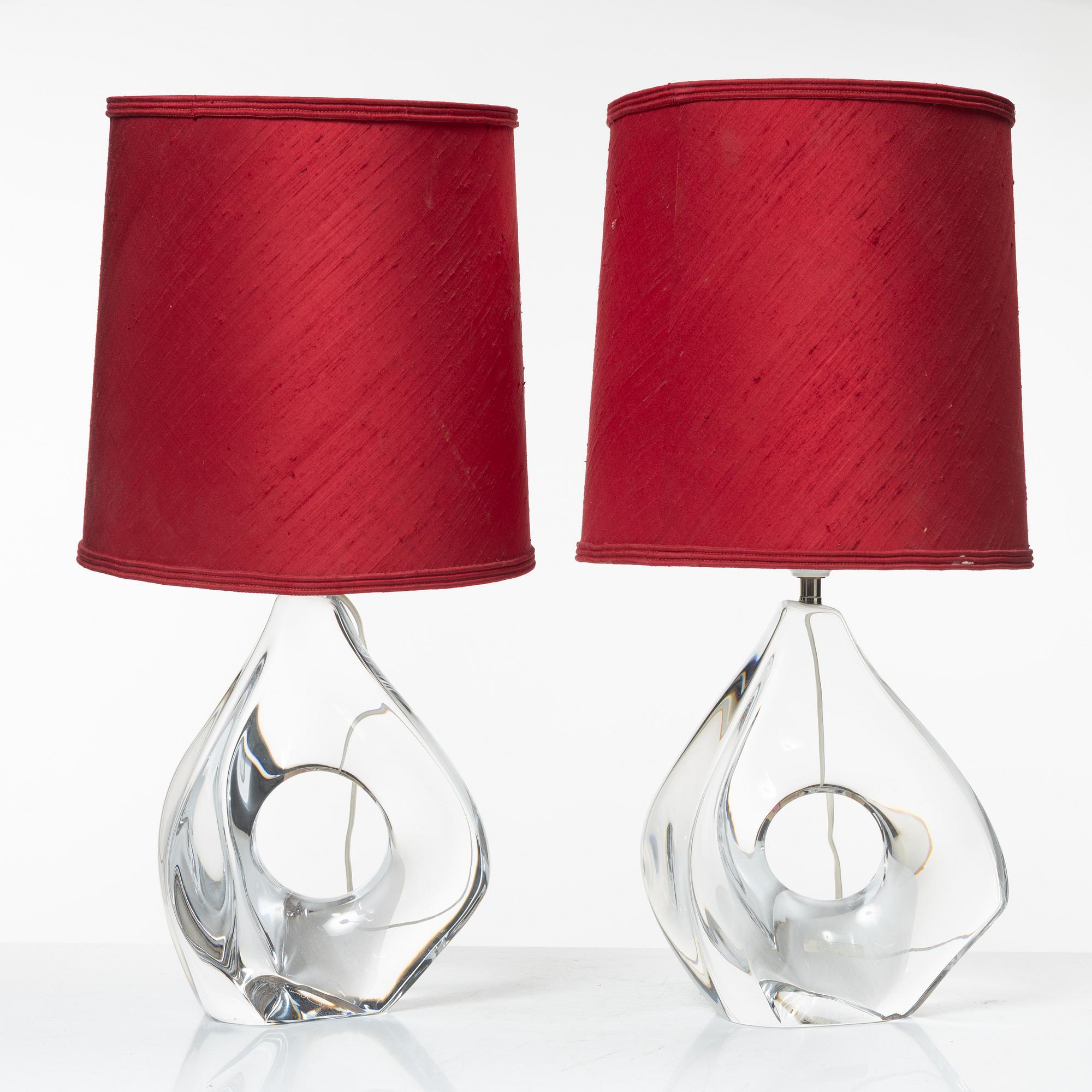 Daum, bordslampor, ett par, glas, Nancy, Frankrike, 1900-talets andra hälft.