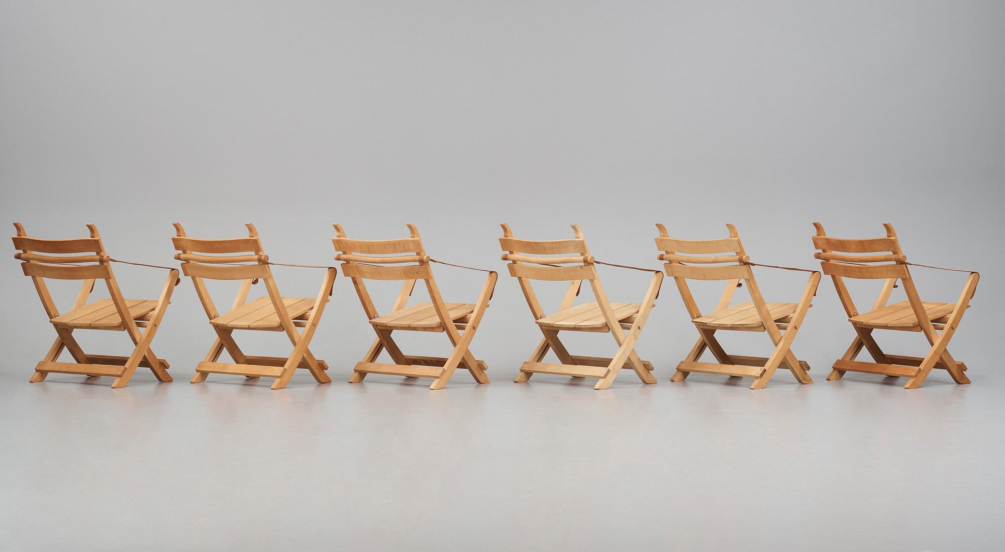 Hans J. Wegner, sex fällstolar, "Havestolen" modell "PP90", PP Møbler, Danmark 1970-tal.
