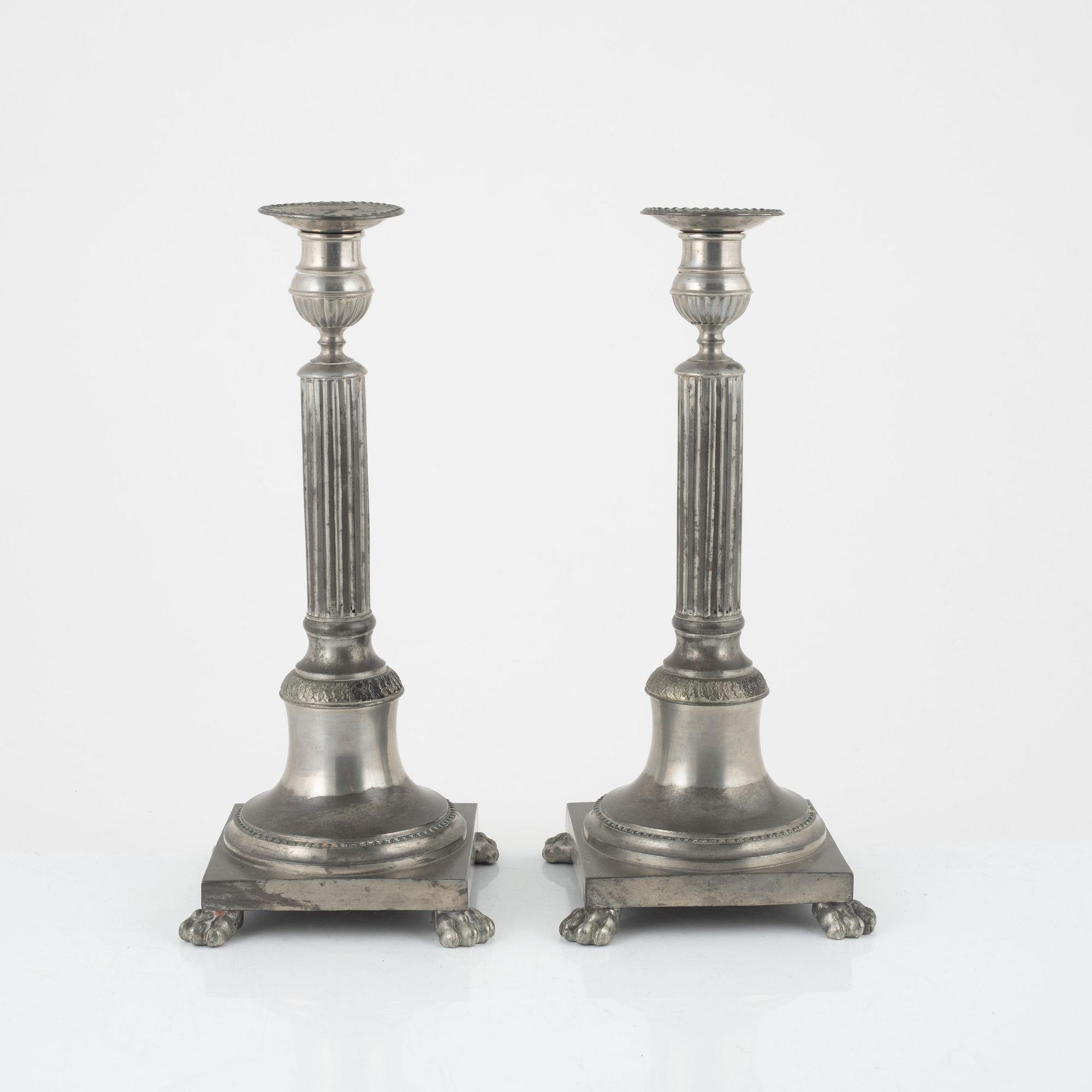 A pair of pewter candlesticks by Frans Santesson, Stockholm, 1901.
