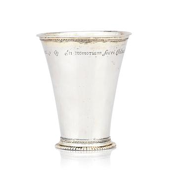 184. A Swedish 18th century parcel-gilt silver beaker, mark of Abraham Wirgman, Göteborg, 1722.