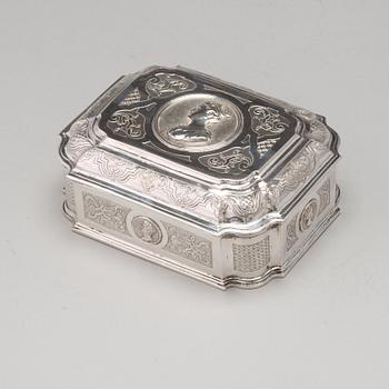 A Swedish 18th century 7 piece silver toilet service, mark of Johan Lorenz Starin, Stockholm 1736.