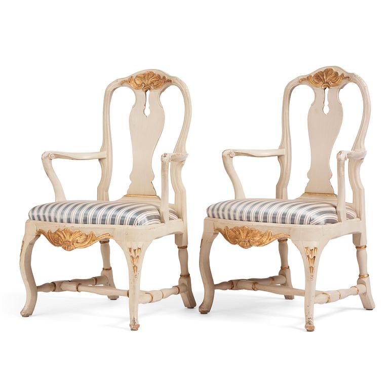 A pair Swedish rococo armchairs, later part of the 18th century.
