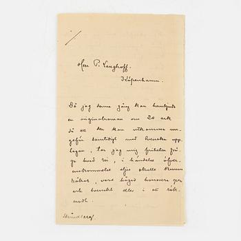 Egenhändigt brev av Strindberg om ”I Havsbandet”, 1890.