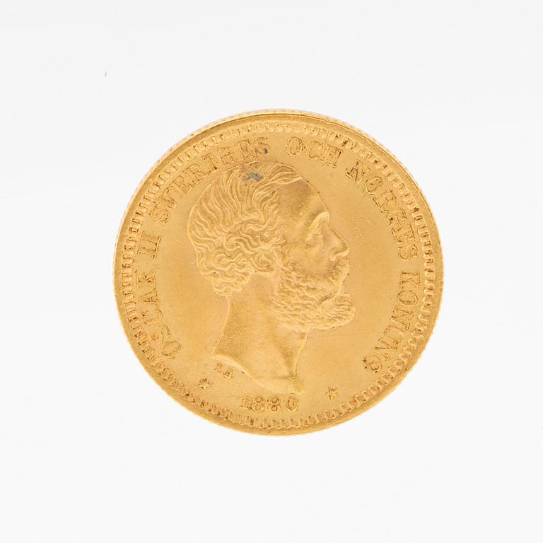 Gold coin 20kr Oscar II Sweden and Norway 1880.