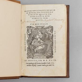 BOOK, Plutarch’s Moralia in Italian, 1549.