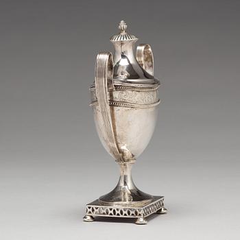 A  Swedish late 18th century silver sugar bowl and cover, mark of Olof Hellbom, Stockholm 1797.