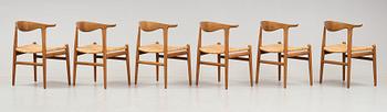 Hans J. Wegner, A set of six Hans J. Wegner 'cowhorn'chairs' 'JH-505, executed by cabinetmaker Johannes Hansen, Denmark 1950-60.