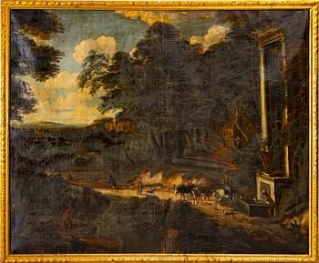 Unknown artist, 18th century, Landscape with a wandering figure outside the city.